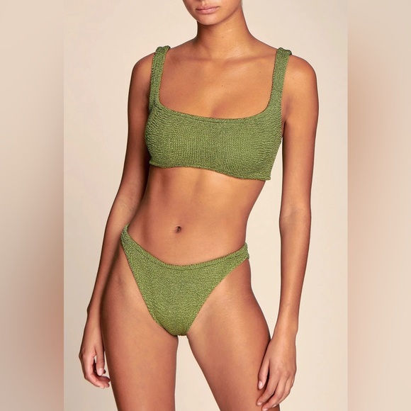 Hunza G Other - New Hunza G Metallic Moss Xandra Bikini Set Green Sage Crinkle Stretchy One Size